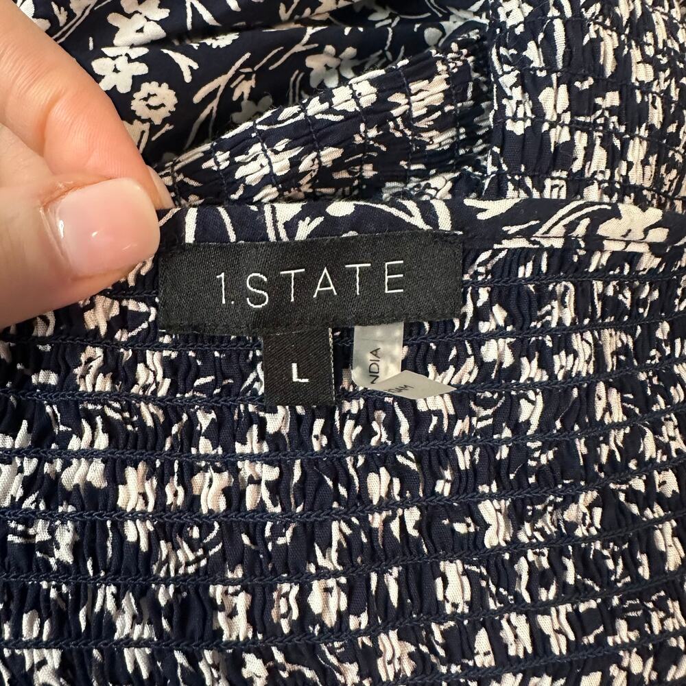 1.State Floral Print Puff Sleeve Smocked Mini Dress Square Neck Fit and Flare - Picture 11 of 13